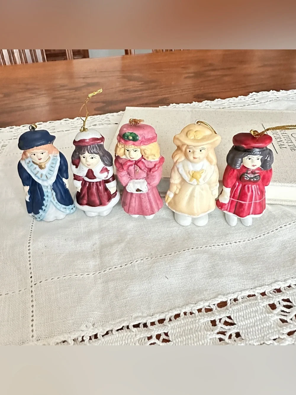 Lot of 5 Christmas ornaments Victorian ladies